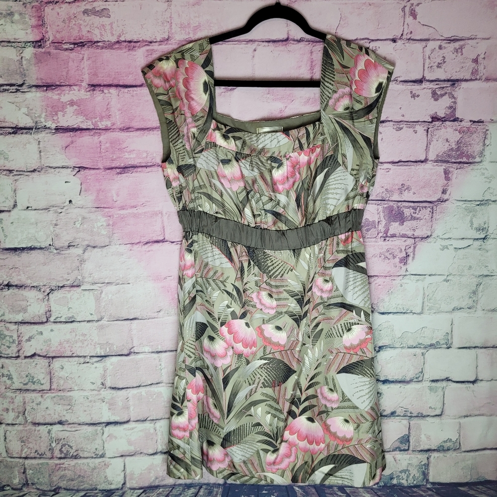 MOULINETTE SOEURS BOTANICAL FLORAL PRINTED 100% SILK SHEATH LINED DRESS 12